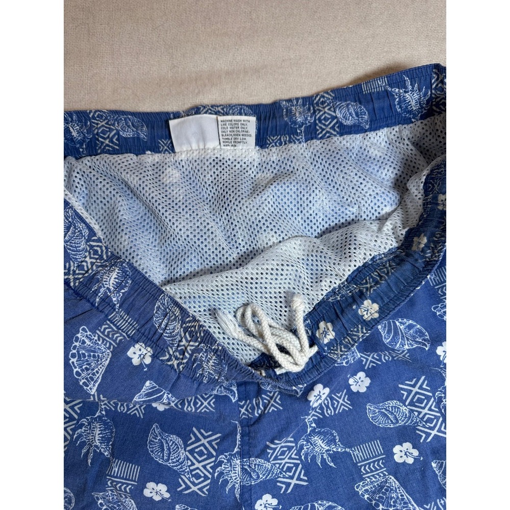 Pacific Scene Vintage 90s Swim Trunks Mens L Blue Seashell Hibiscus Print - Picture 4 of 8
